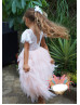 Cap Sleeves Ivory Ruffled Flower Girl Dress